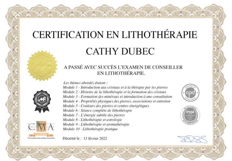 Certification en lithothérapie